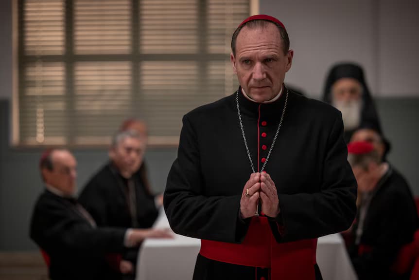 Director Edward Berger says while they were "inspired" by the real Casa Santa Marta — where cardinals live during the conclave — they "designed it a little bit, because it is so spare and actually looks quite boring, it's not very cinematic".