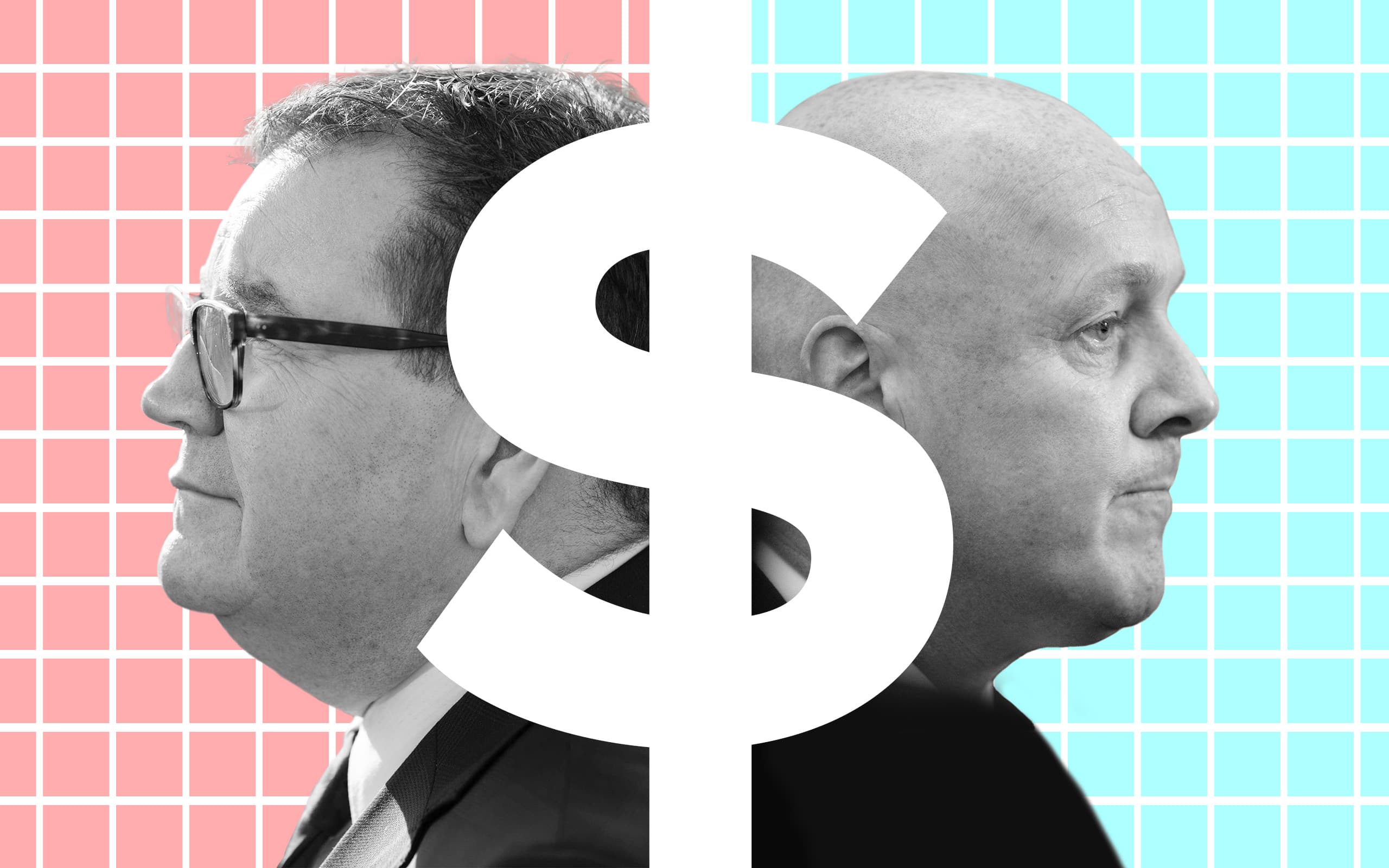 Dollar symbol with Grant Robertson and Christopher Luxon in background