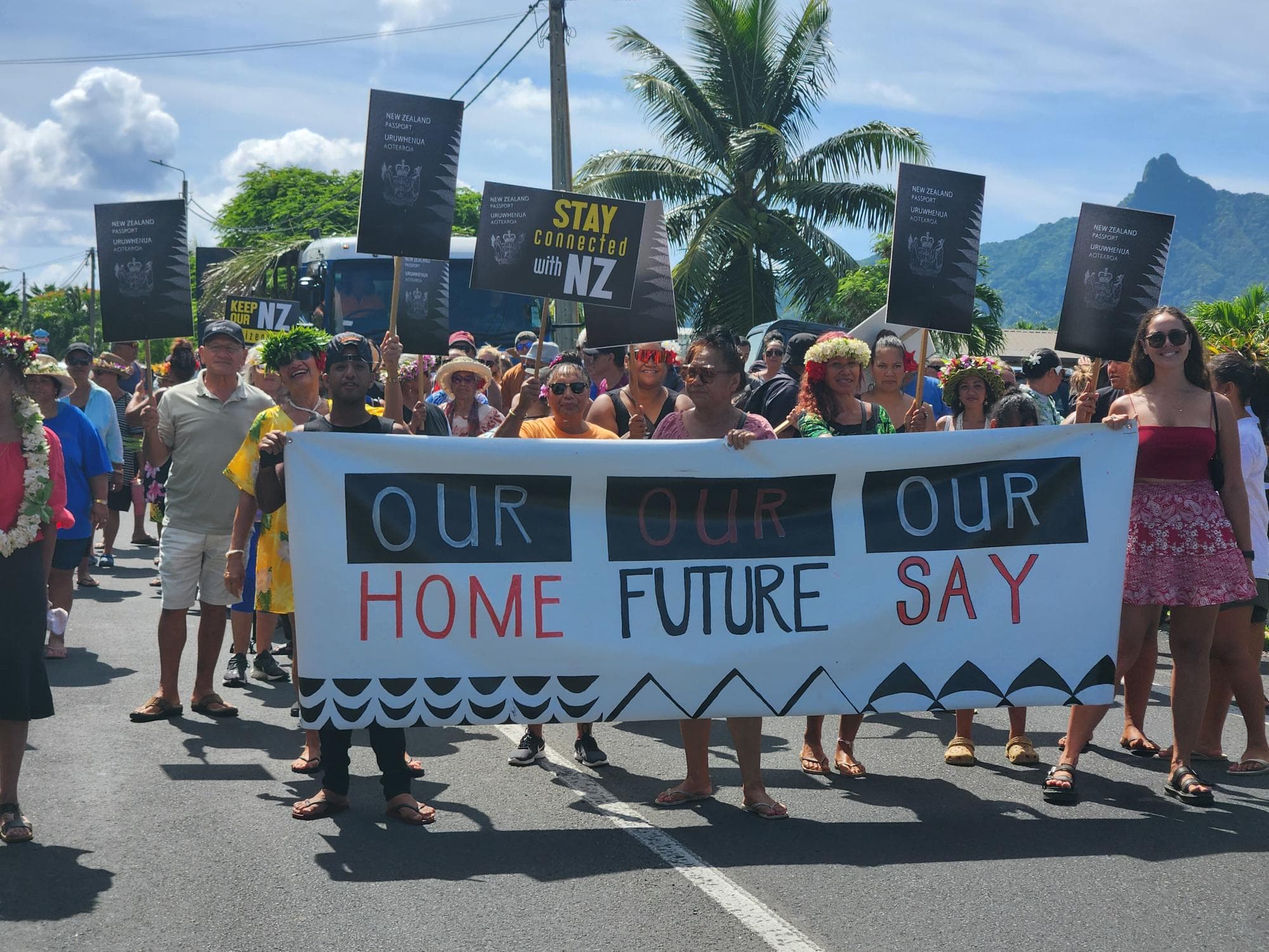 Cook Islanders marching in the capital, Avarua, in Rarotonga. 18 February 2025