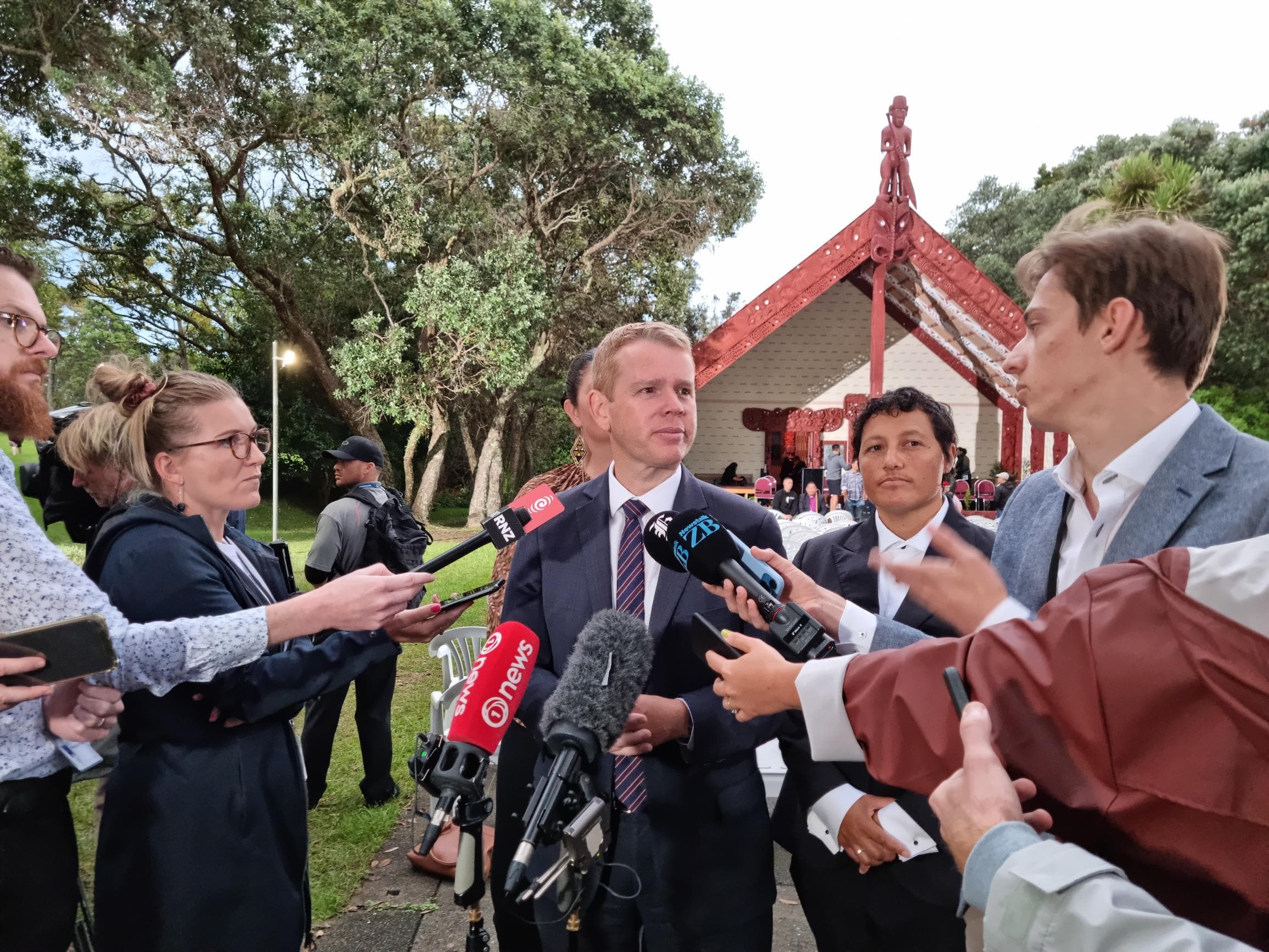 Prime Minister Chris Hipkins speaking at Waitangi.