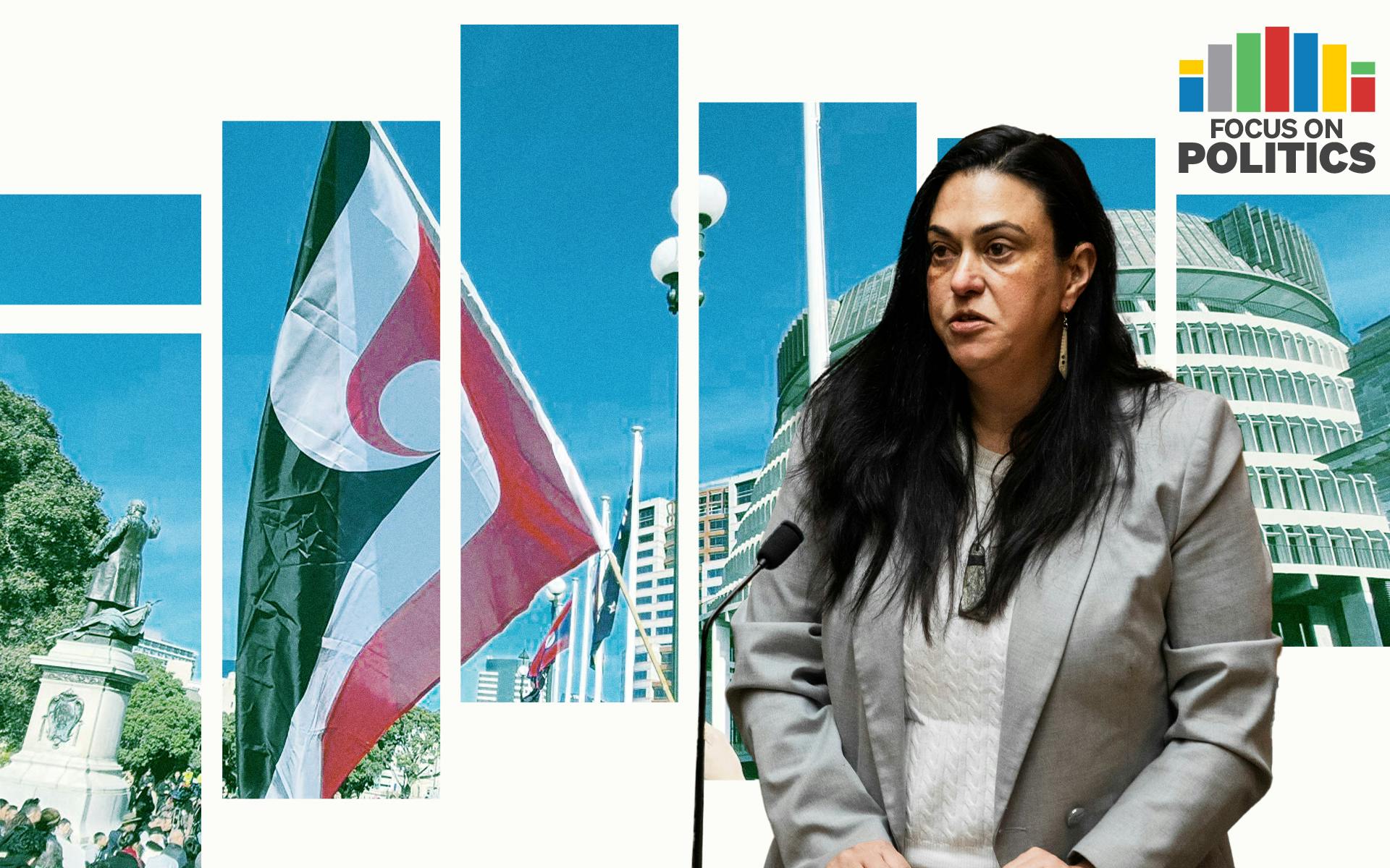 Focus on Politics: Composite of Karen Chhour, Beehive and Tino Rangatiratanga flag