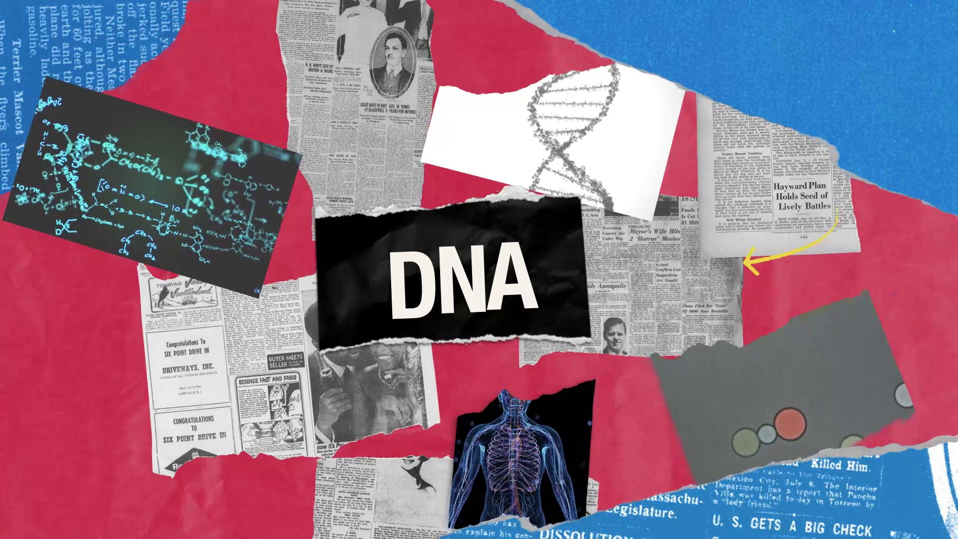 Title saying DNA, and images relating to DNA.