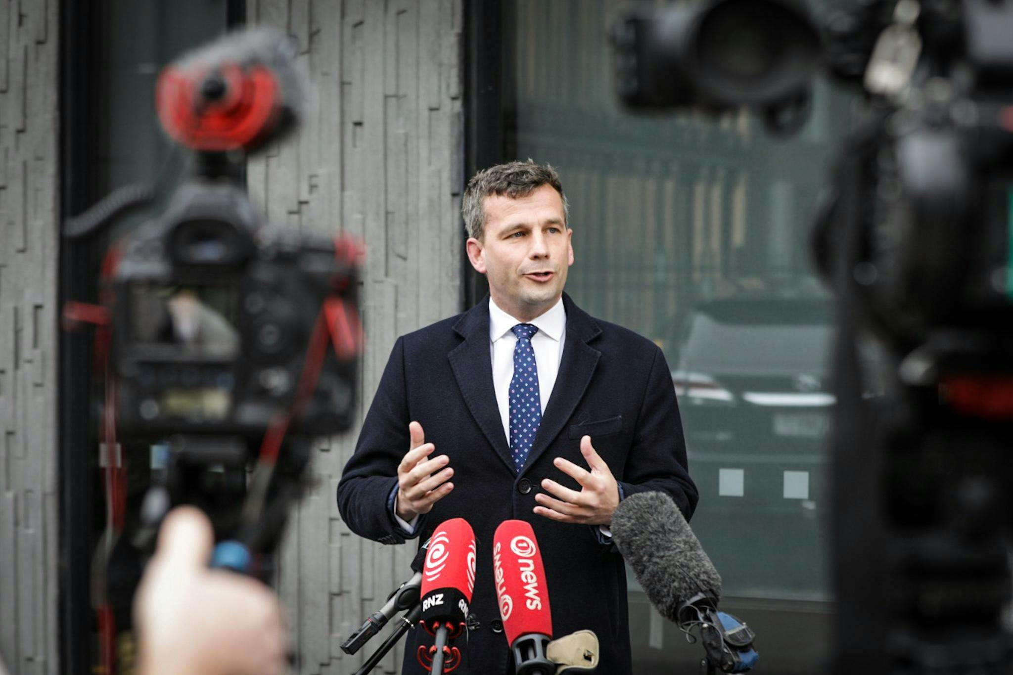 ACT Party leader David Seymour outside the Canterbury Employers' Chamber of Commerce on 29 September 2023.