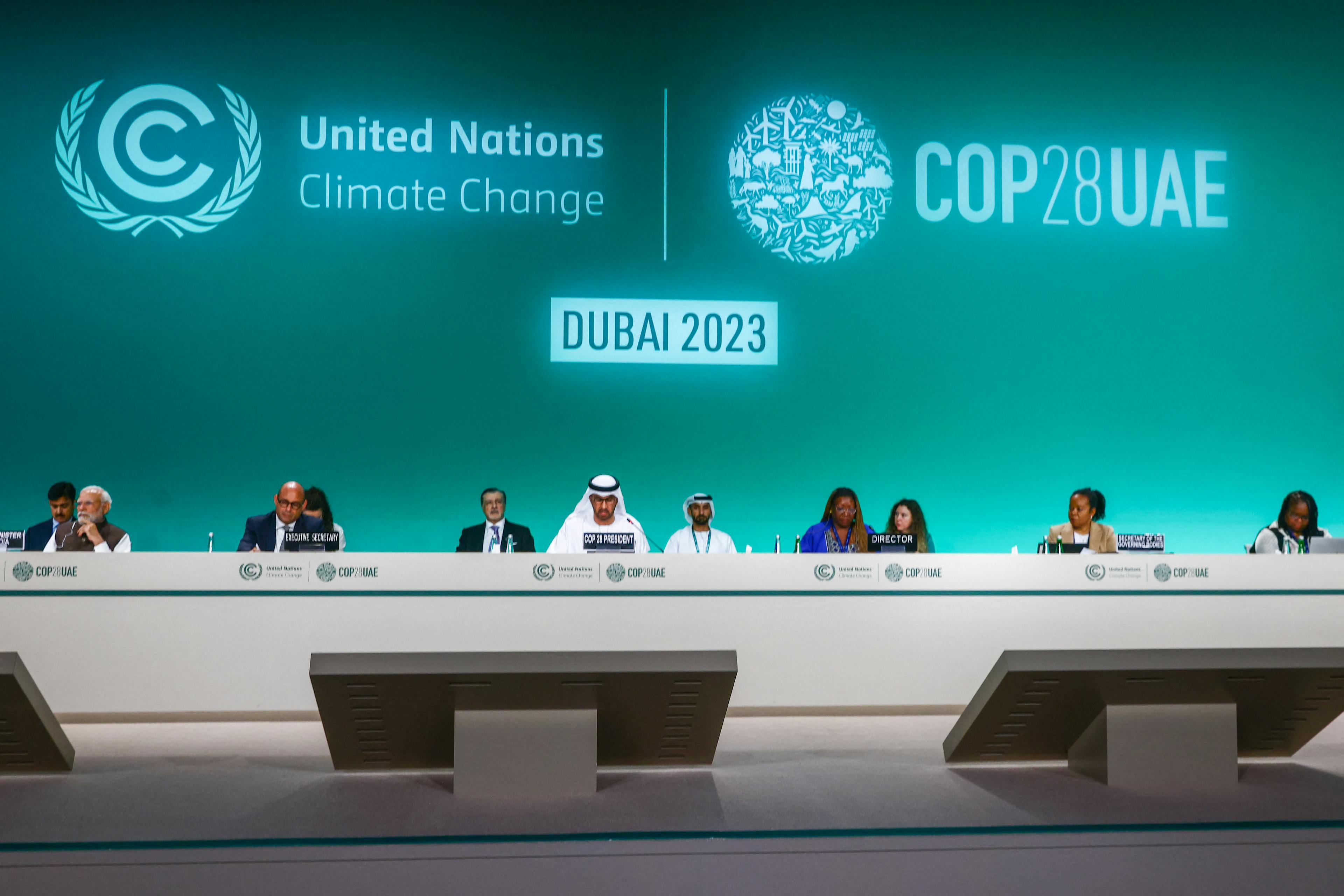 The 28th Conference of the Parties to the United Nations Framework Convention on Climate Change, which takes place on 30 November until 12 December 2023 in Expo City Dubai. Dubai, United Arab Emirates on December 1st, 2023. (Photo by Beata Zawrzel/NurPhoto) (Photo by Beata Zawrzel / NurPhoto / NurPhoto via AFP)