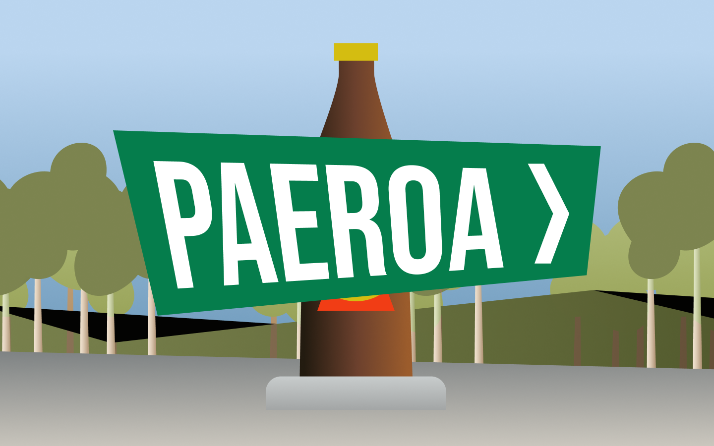 "Paeroa" in the style of iconic New Zealand road sign.