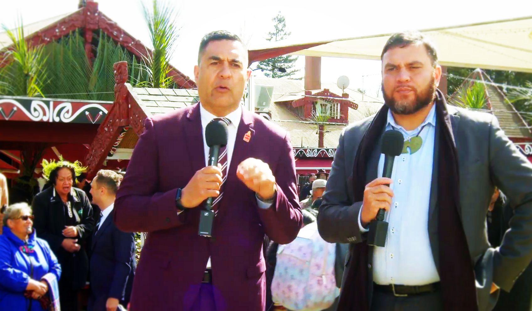 Julian Wilcox hosting part of the live coverage from Turangawaewae marae on Thursday.