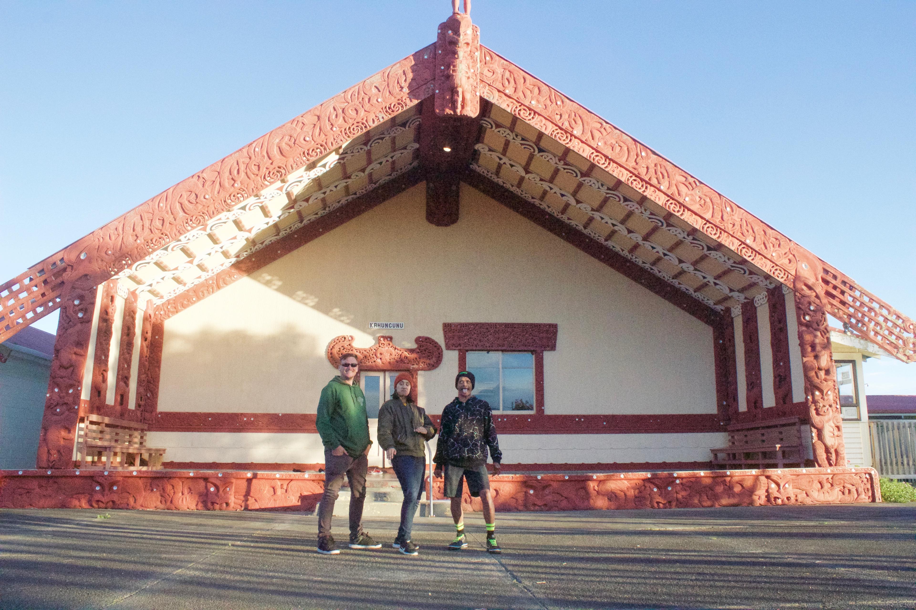 While on their haerenga, Johnny Five, Geneva Alexander-Marsters and Daniel Marsters visited several marae, including Kahungunu Marae in Nuhaka.