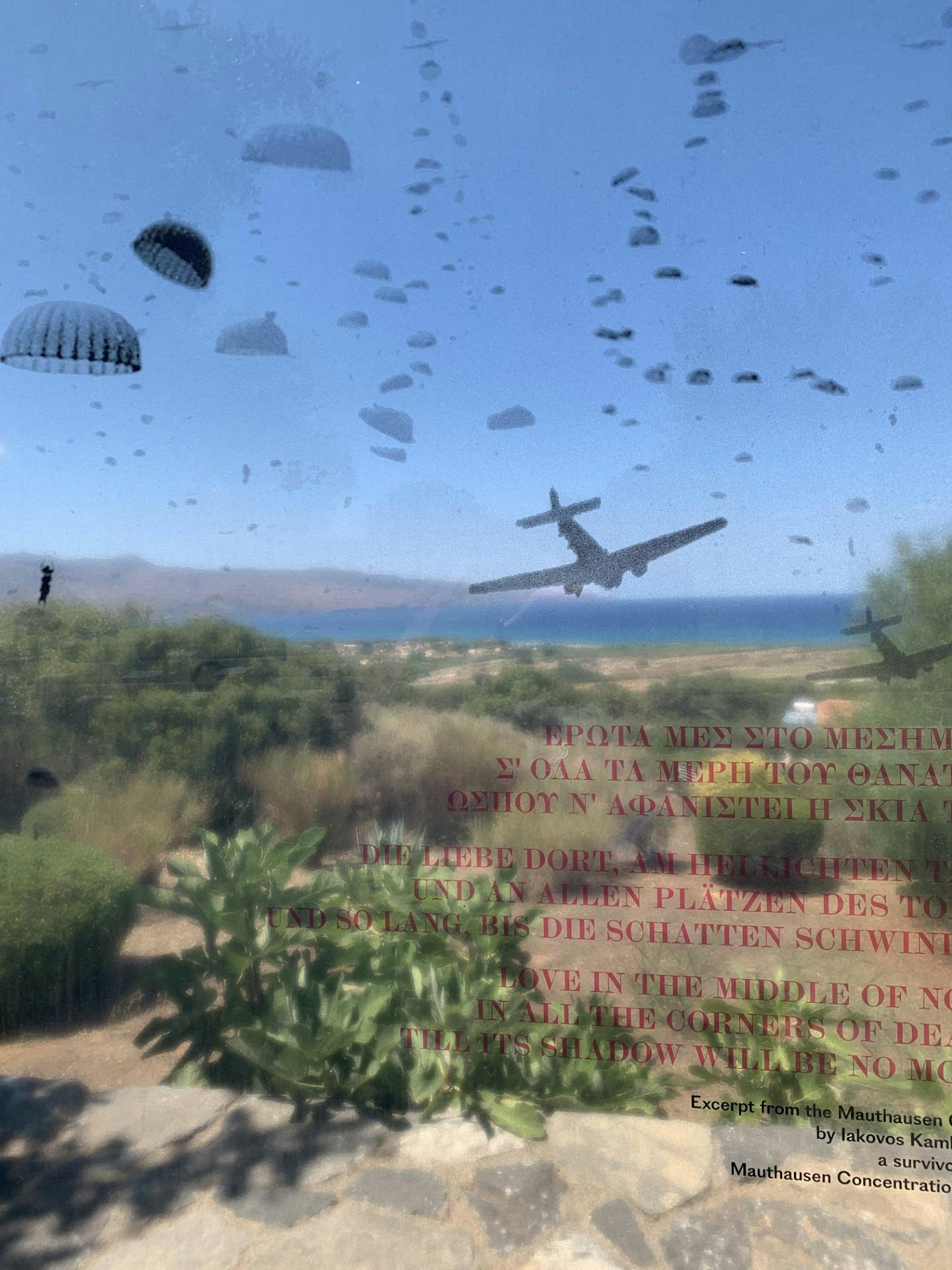 A memorial depiction of German paratroopers invading western Crete in May 1941