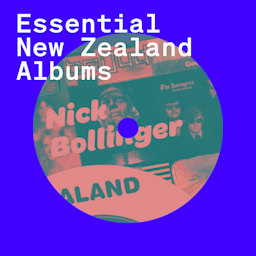 A vintage CD featuring Nick Bollinger's album on a blue background. The text says "Esseential New Zealand Albums"