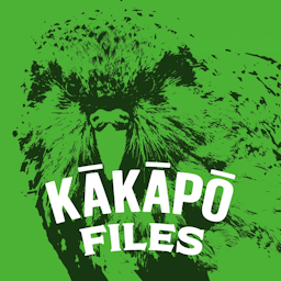 A green podcast tile featuring Kākāpō and a large title saying "Kākāpō files".