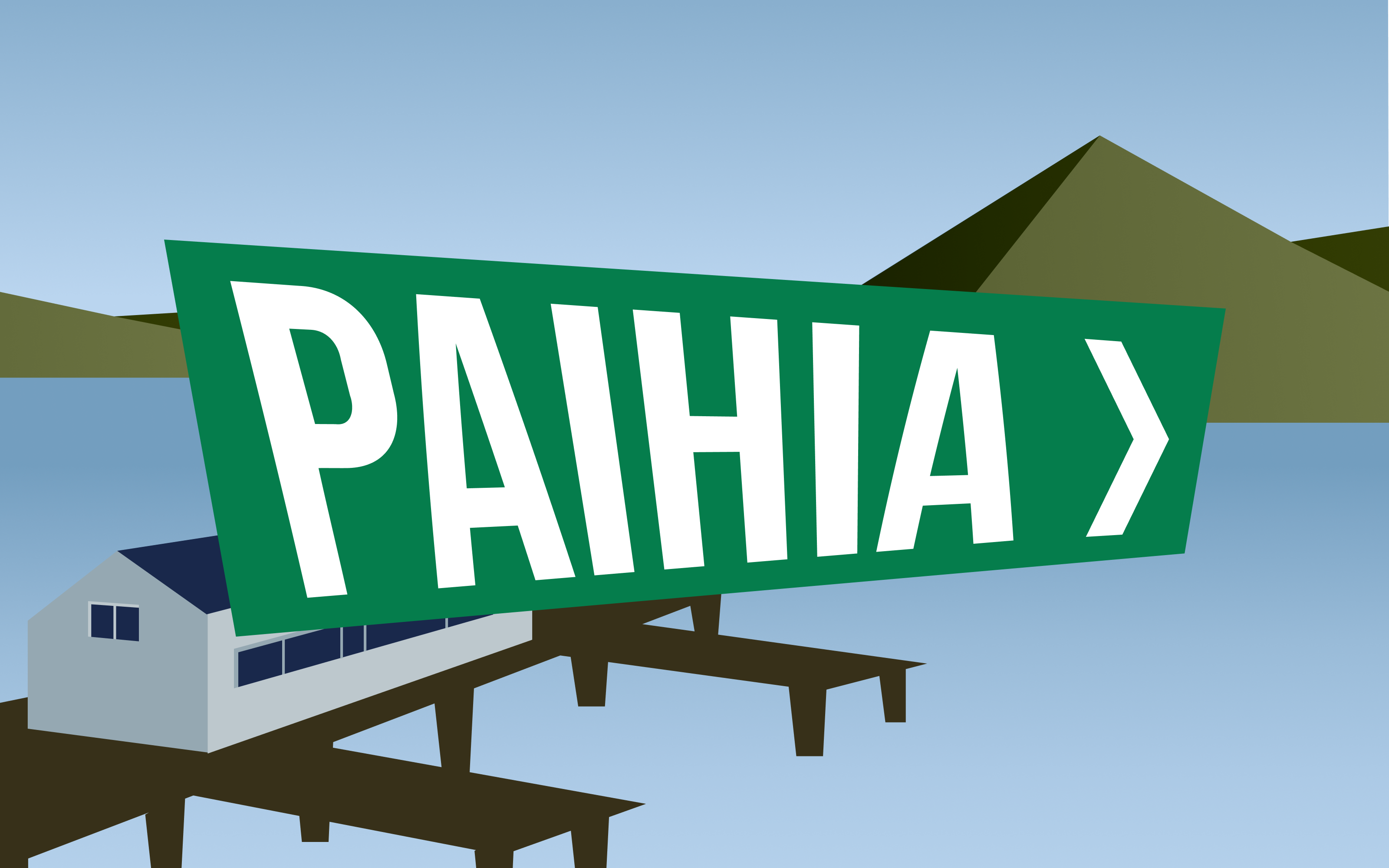 "Paihia" in the style of iconic New Zealand road sign.