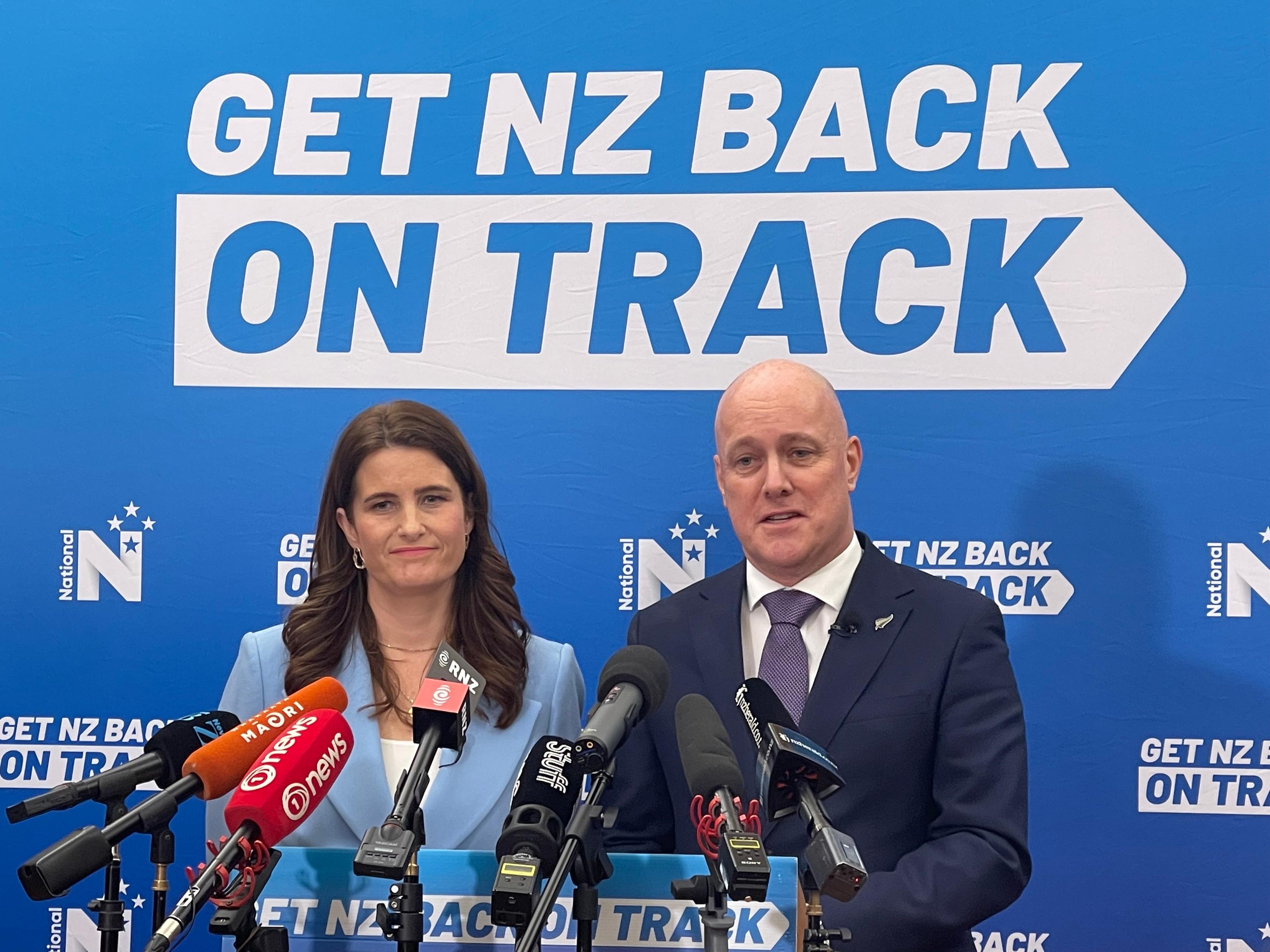 National Party finance spokesperson Nicola Willis and leader Christopher Luxon announce the party's tax plan.