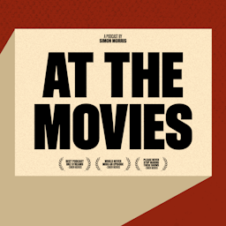 A podcast cover for "At the Movies" with an abstract cinema screen with a big title.