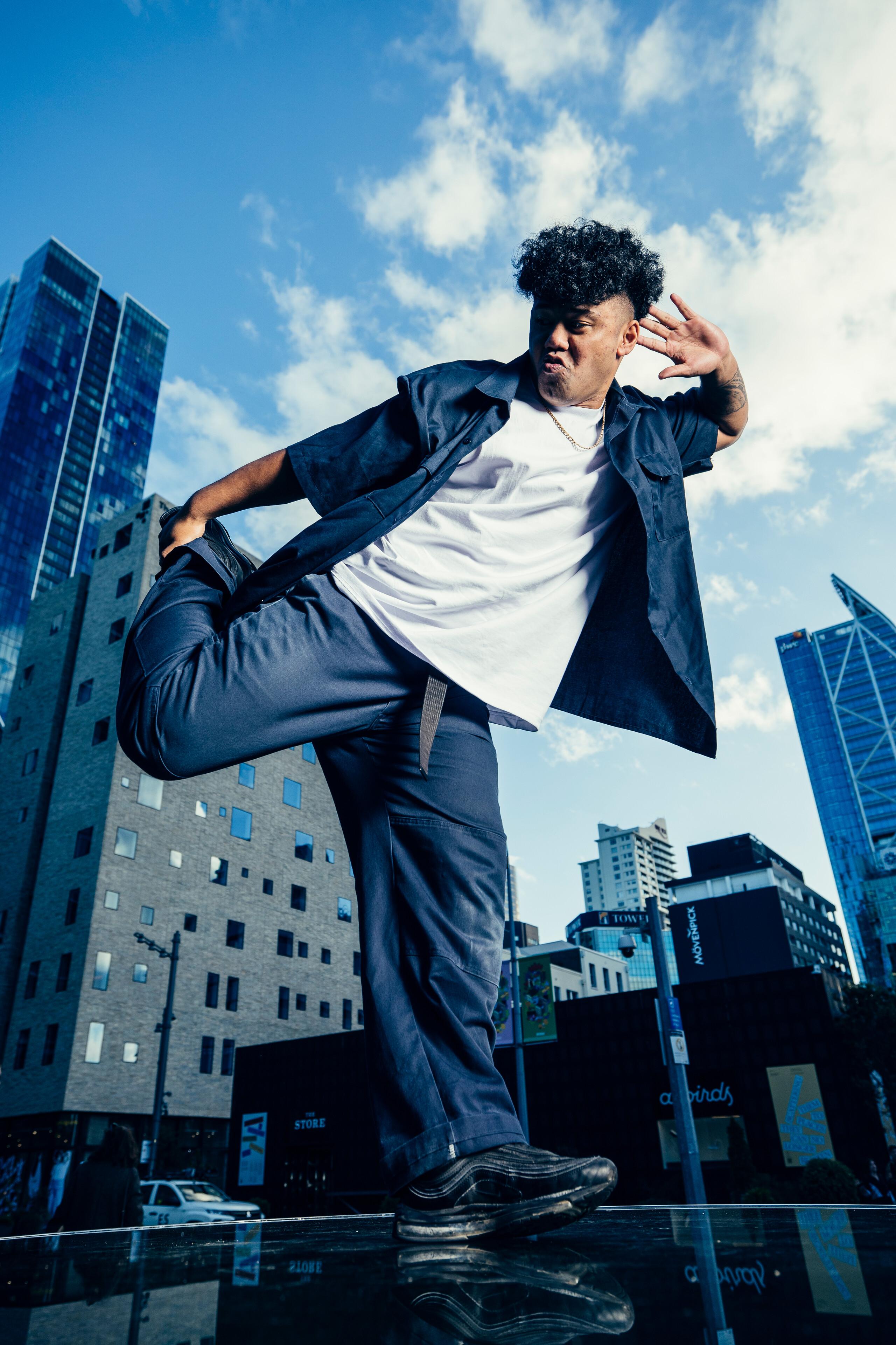 Happy Feet poses for a portrait at Red Bull Dance Your Style in Auckland.