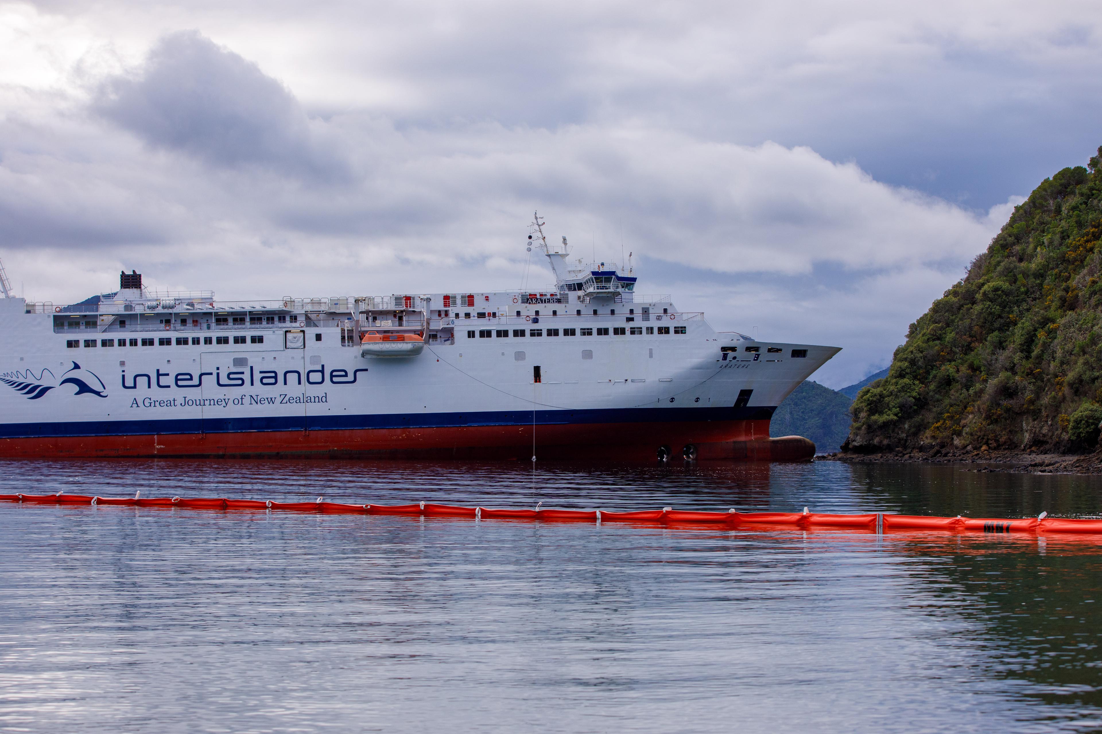 The Aratere aground in the Marlborough Sounds