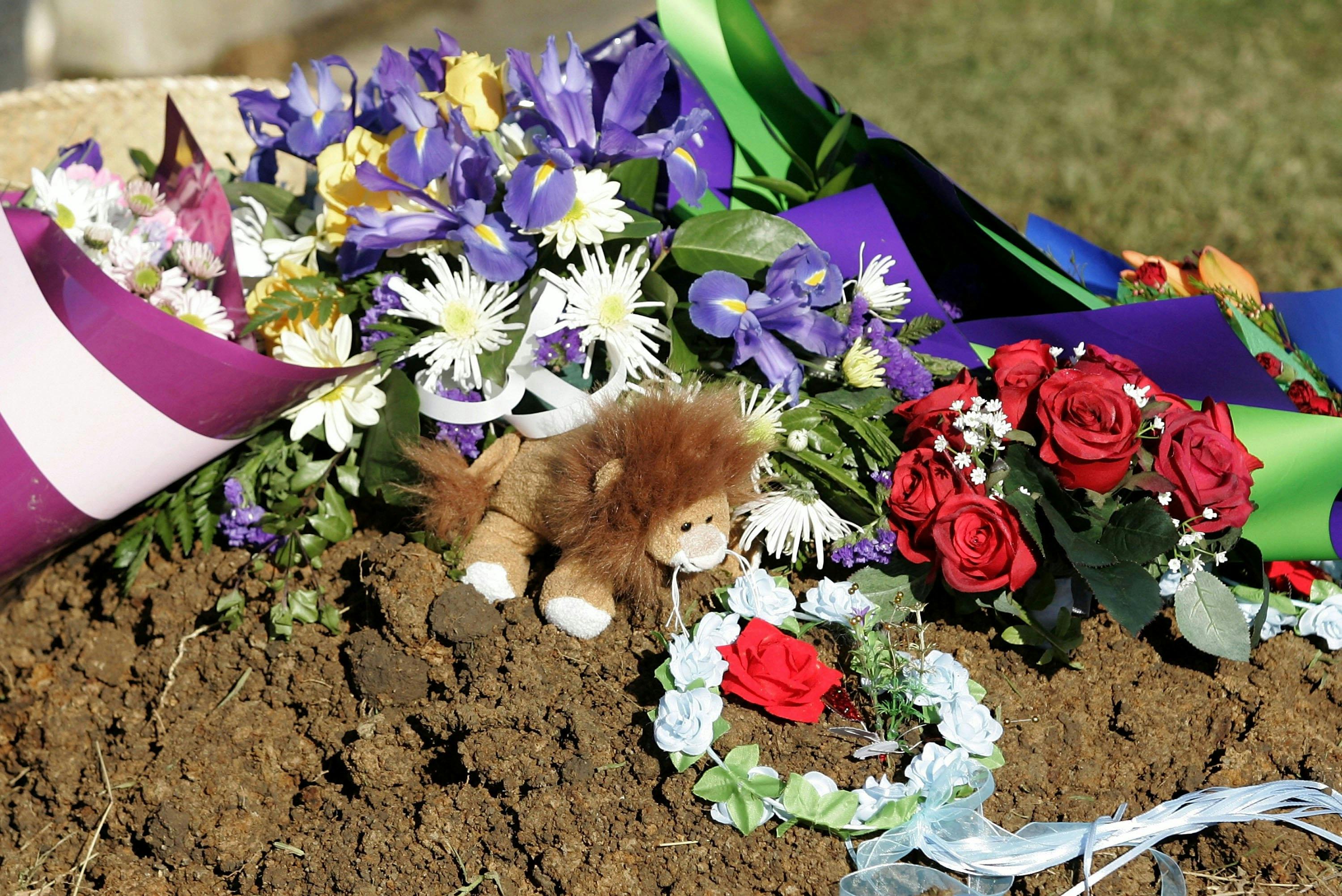 AUCKLAND, NEW ZEALAND - JUNE 24:  Flowers and toys lie on the grave for twin baby boys Chris and Cru Kahui (Photo by Jeff Brass/Getty Images)