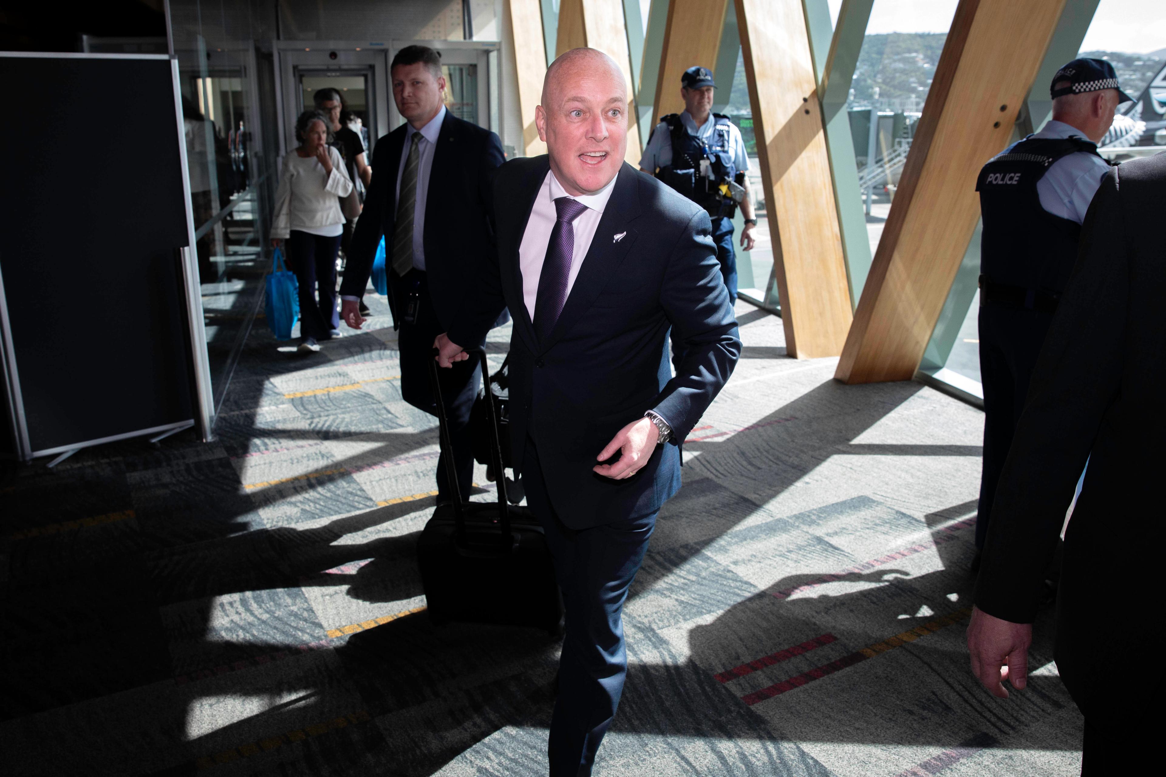 Incoming Prime Minister Christopher Luxon arrives at Wellington Airport.