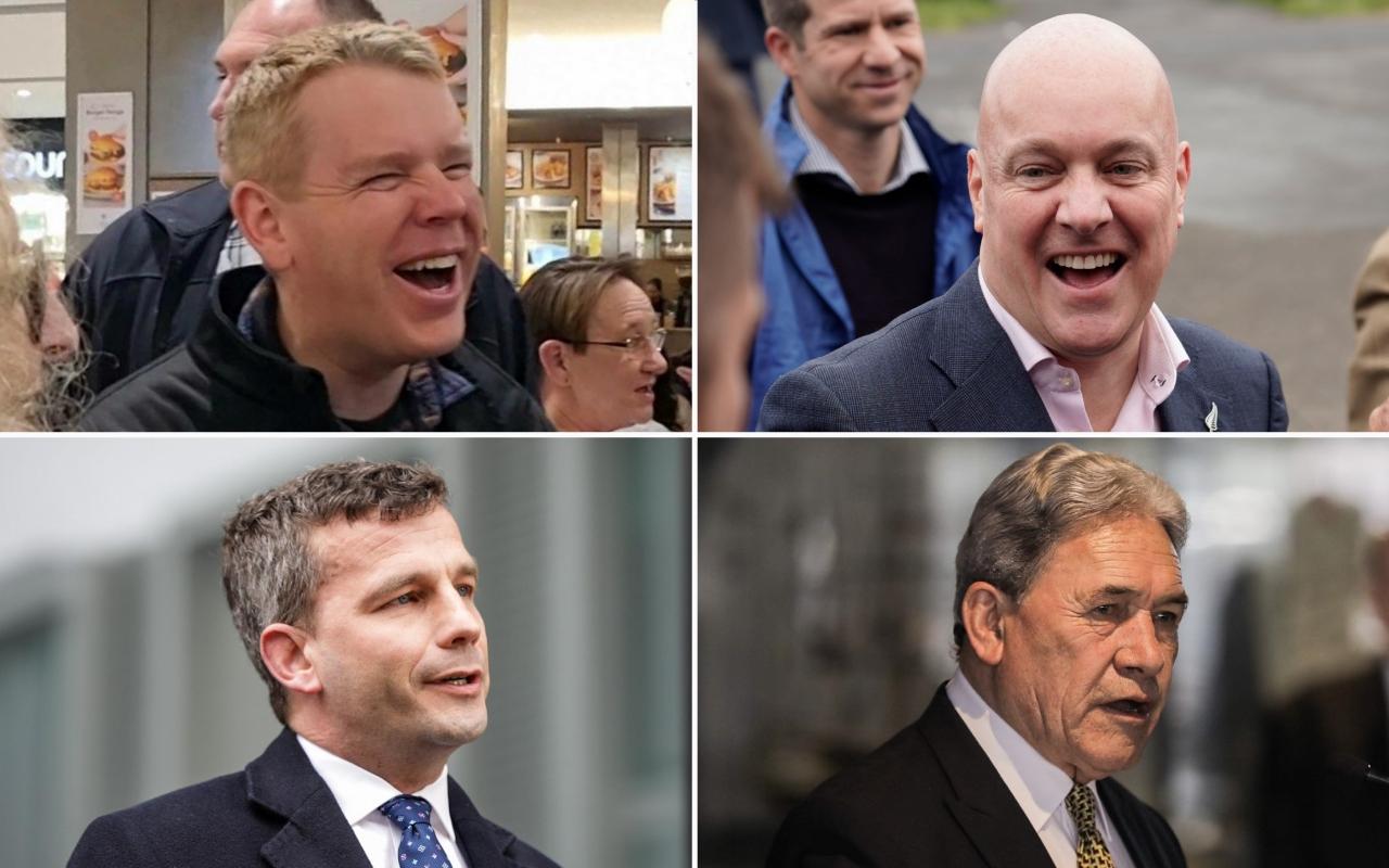 Political party leaders Chris Hipkins, Christopher Luxon, David Seymour and Winston Peters.