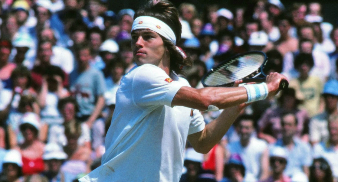 Chris Lewis playing against John McEnroe in the 1983 Wimbledon Final.