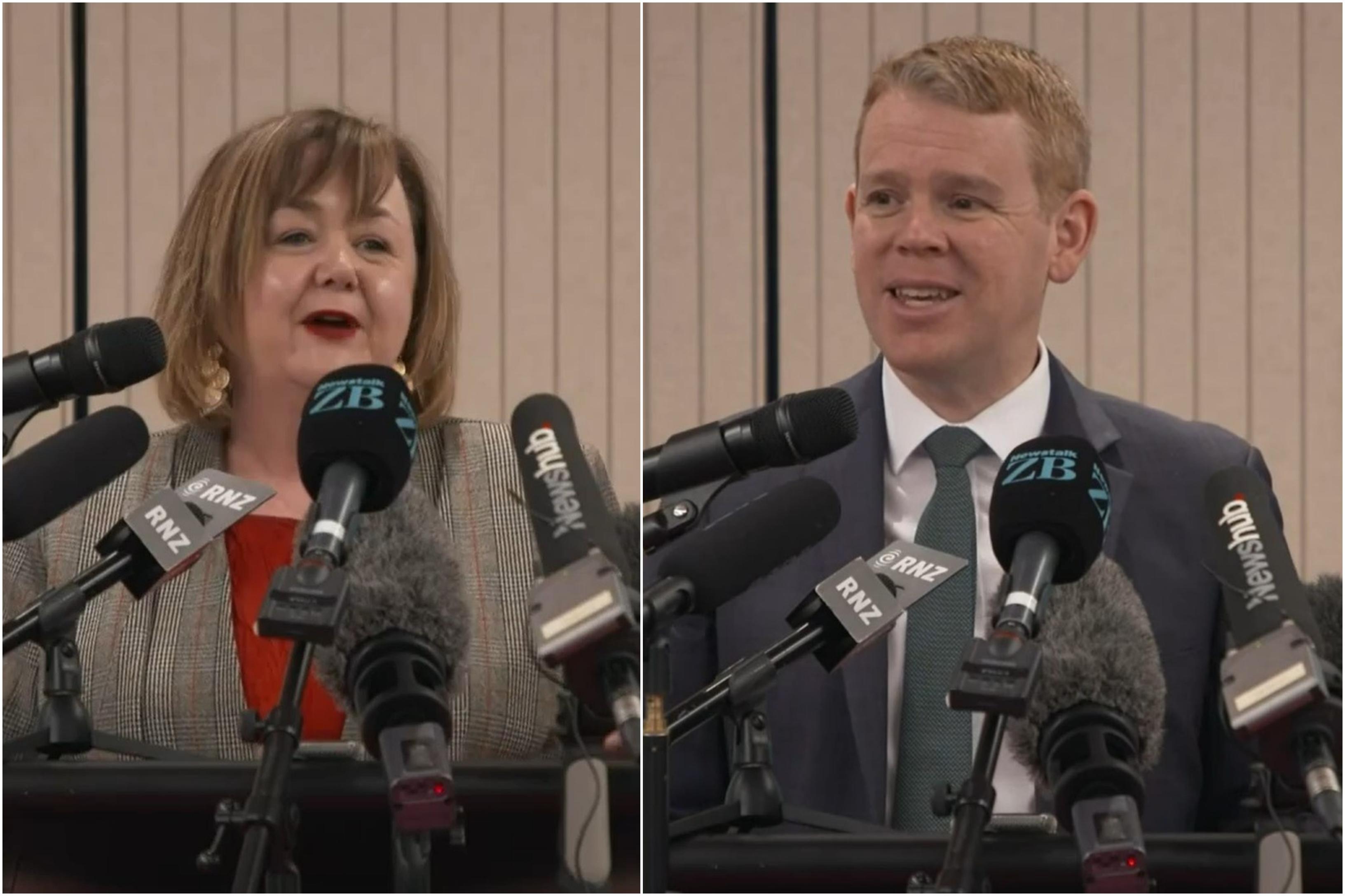 Energy Minister Megan Woods and Prime Minister Chris Hipkins at press conference announcing Blackrock Fund