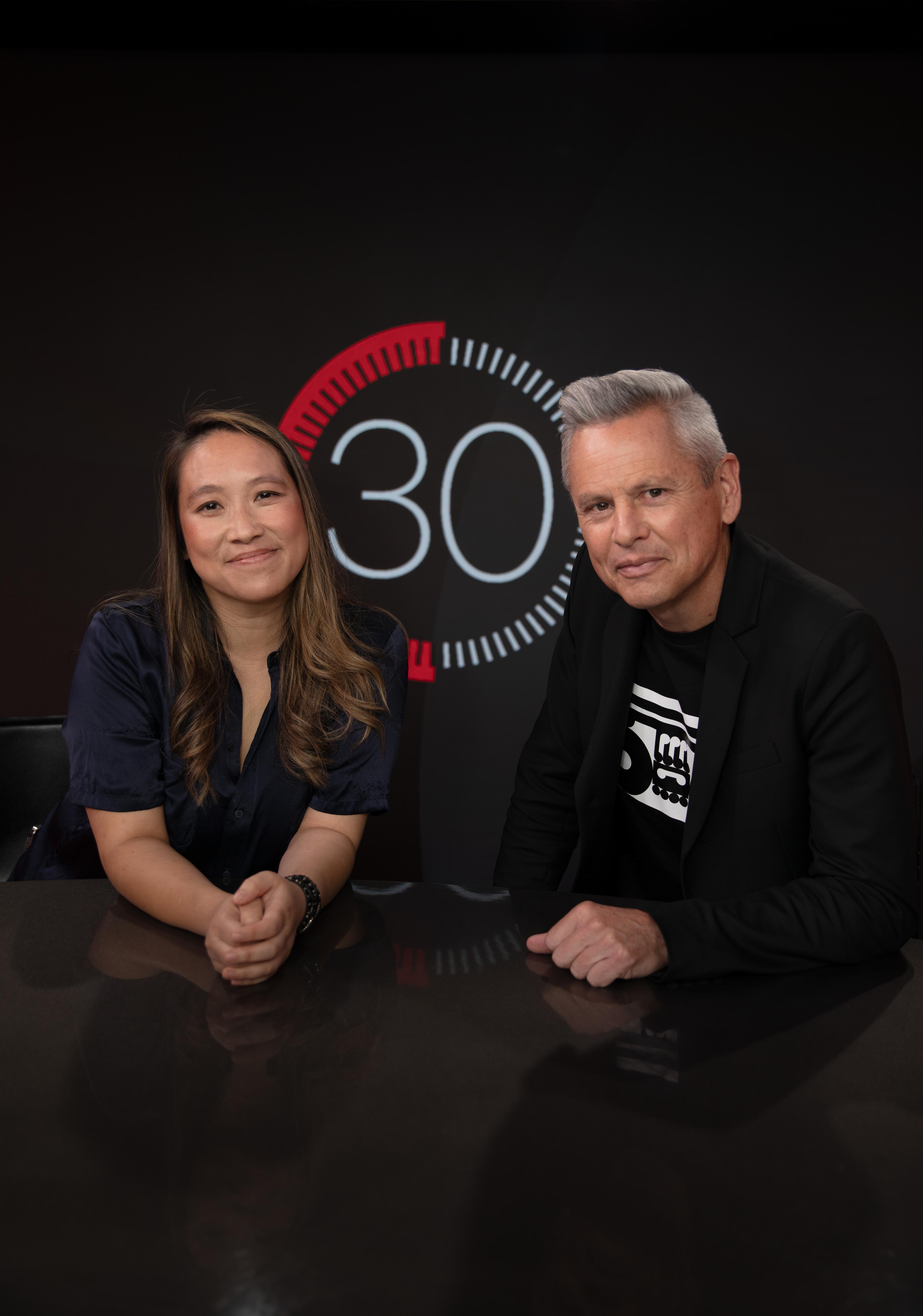 Roseanne Liang in studio for '30 with Guyon Espiner'