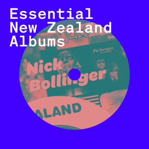 A vintage CD featuring Nick Bollinger's album on a blue background. The text says "Esseential New Zealand Albums"