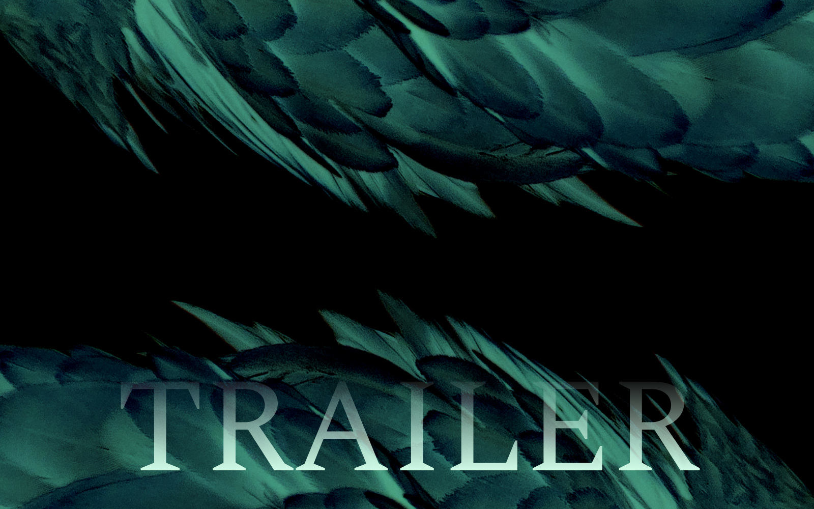 Ghostly sickly green feathers are reminiscent of churning water, the word "Trailer" is imposed over the image.