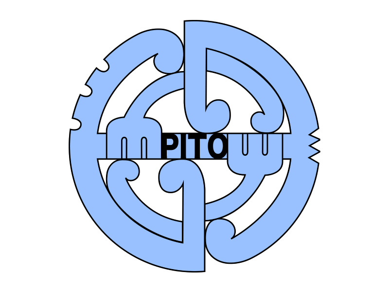 Logo reads "Pito" centred within a circle of blue interlocking koru forms