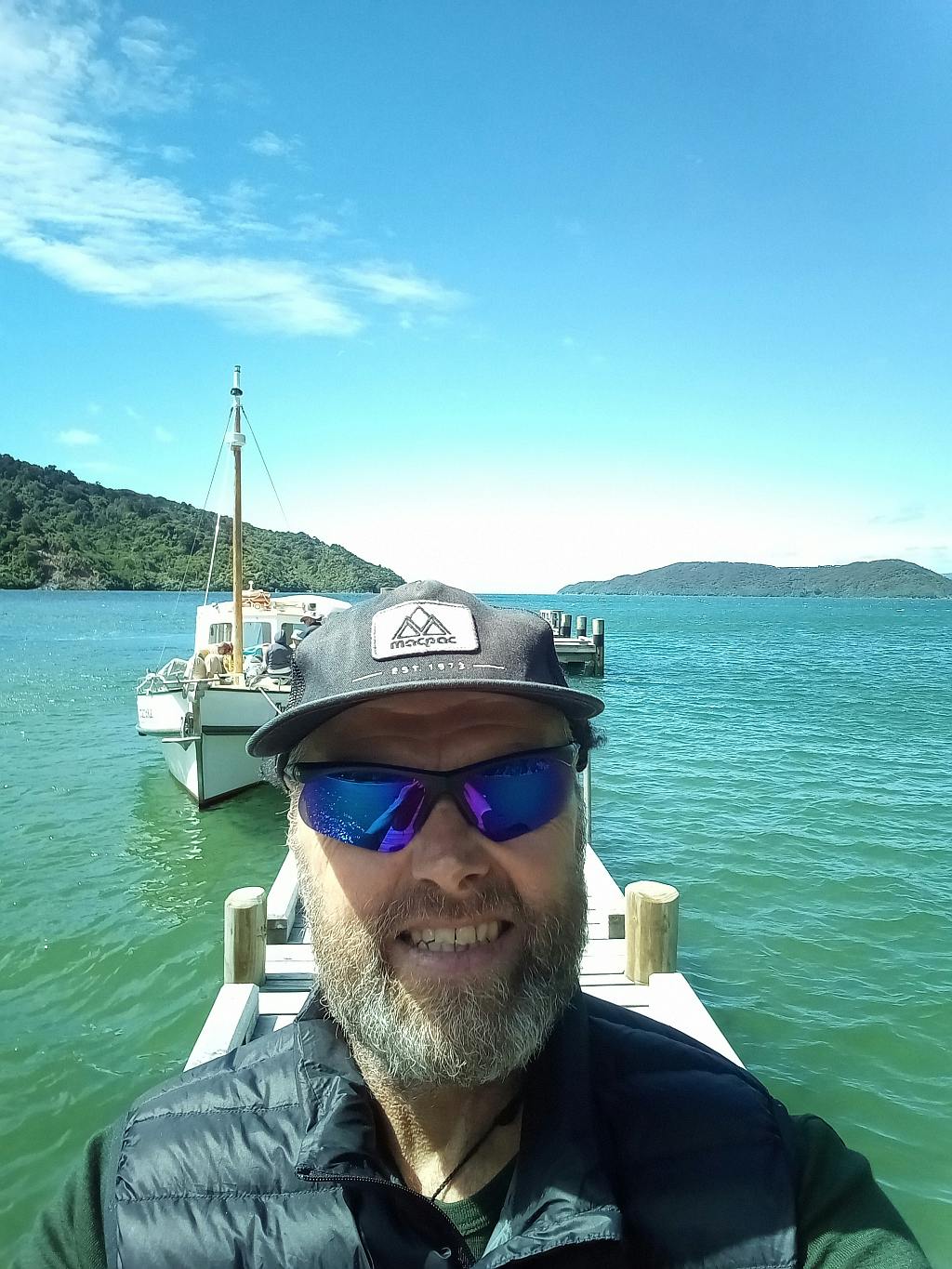 Bruce on the jetty at Ship's Cove, ready to start the South Island leg of Te Araroa.