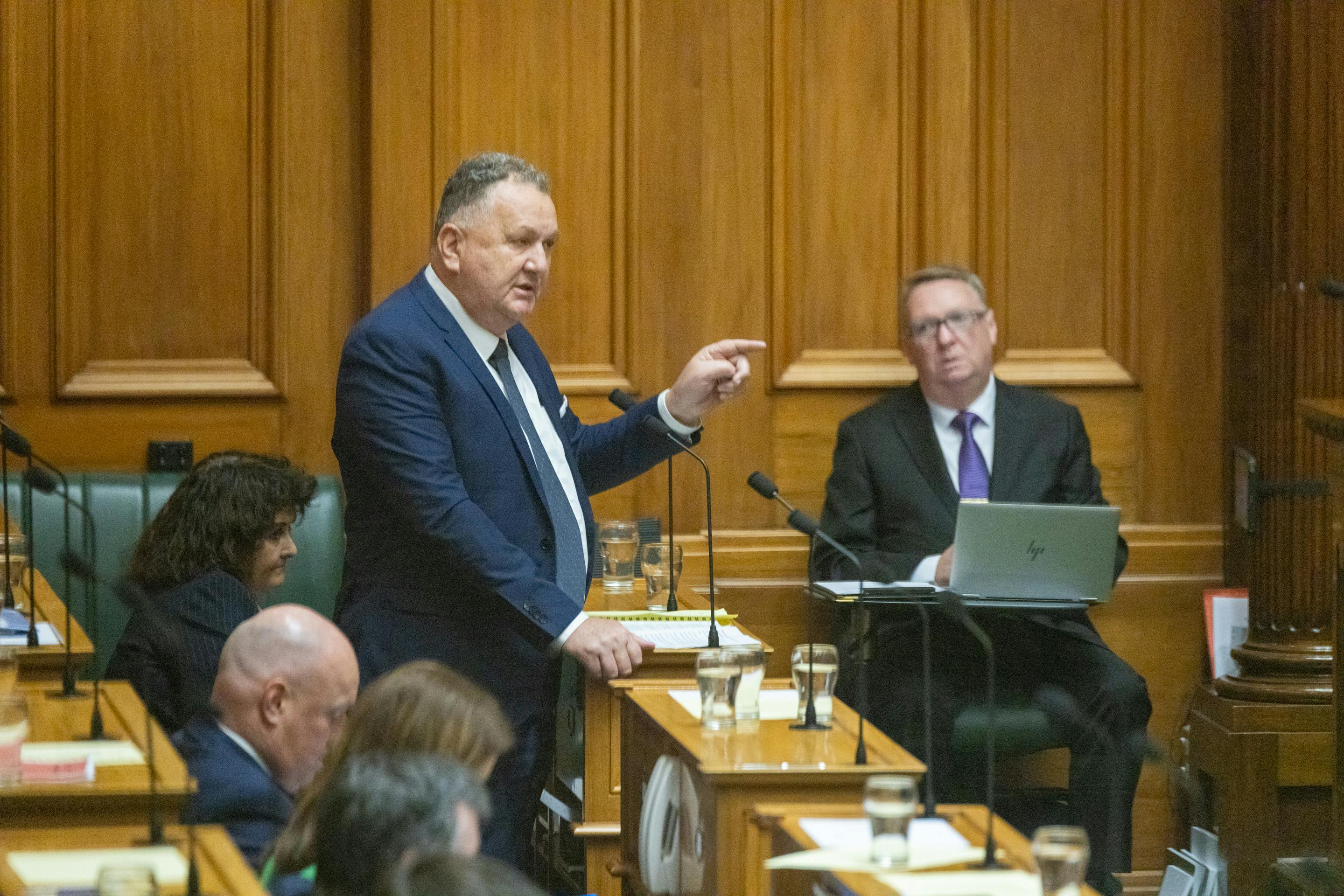 Shane Jones points to the Opposition during Question Time on Tuesday