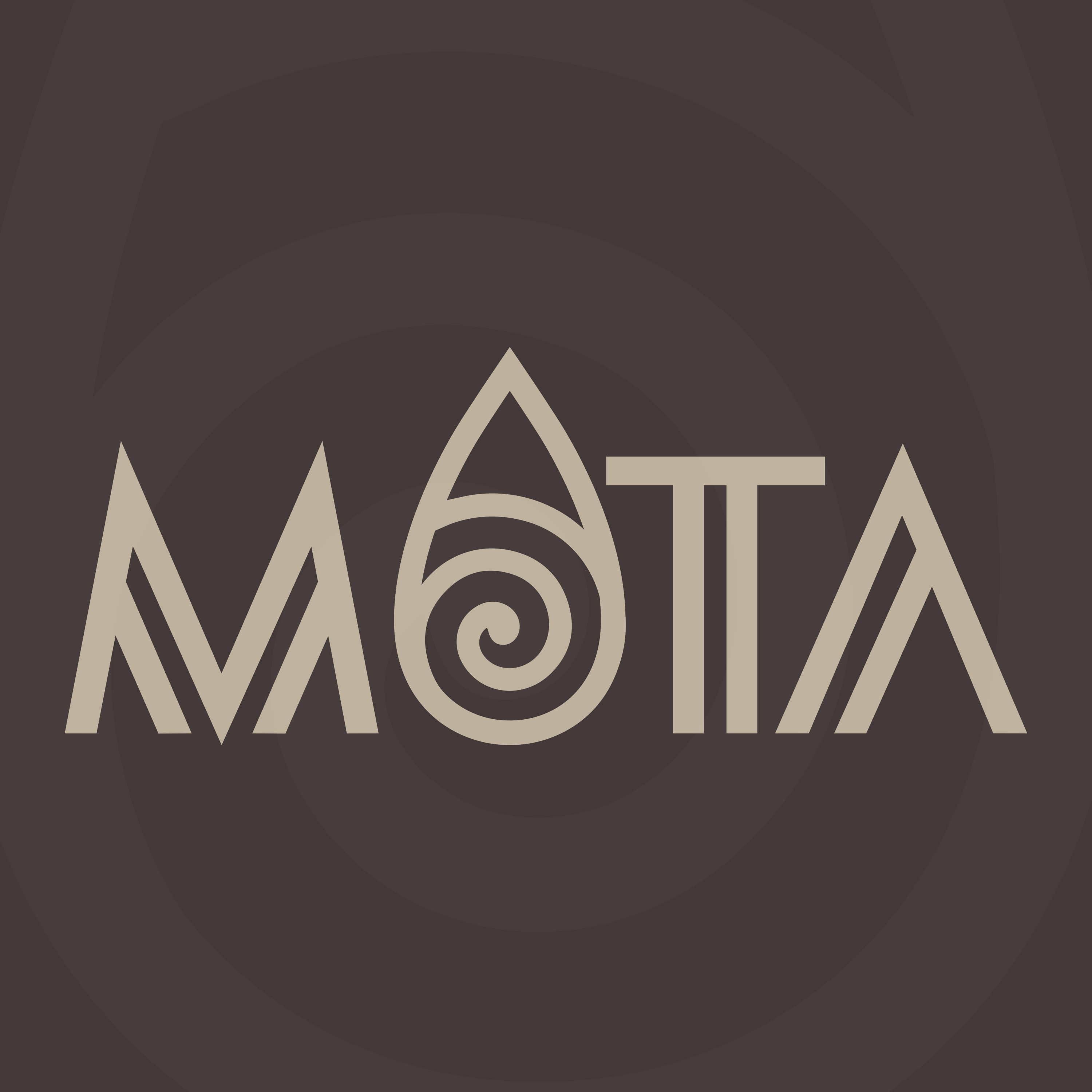 A large title displaying the word "Mata", where the letter "A" is represented in the shape of an abstract water drop. The background colour of the tile is dark brown.