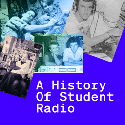 A set of old pictures featuring the members of the Student Radio band was placed at the top of the cover with a blue background. The title underneath it says "The History of Student Radio".