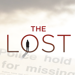 A silhouetted figure stands in the "O" of the word "Lost". Clouds are in the top of the image and the ground is made up of a newspaper headline about a disappearance.