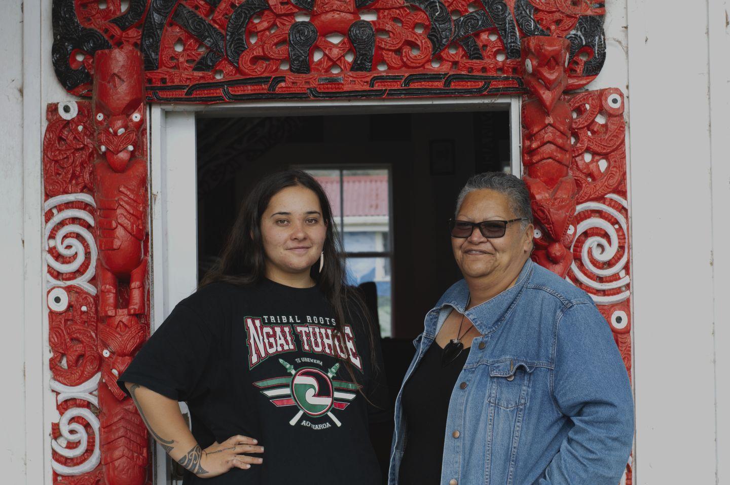 Kahu and her big sister at Rahiri Marae in Waimana