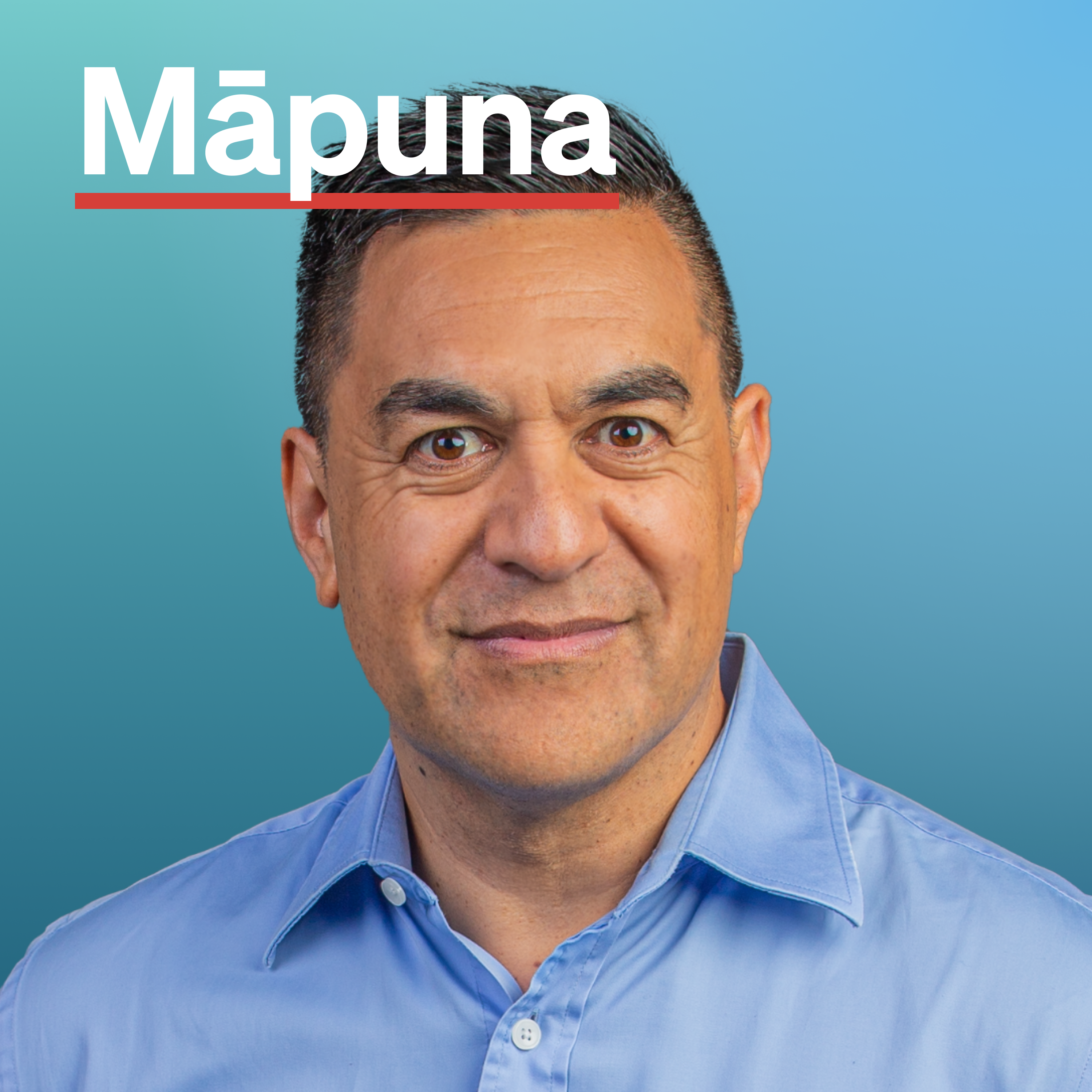 Host Julian Wilcox on a soft teal background with the title of the programme "Māpuna"