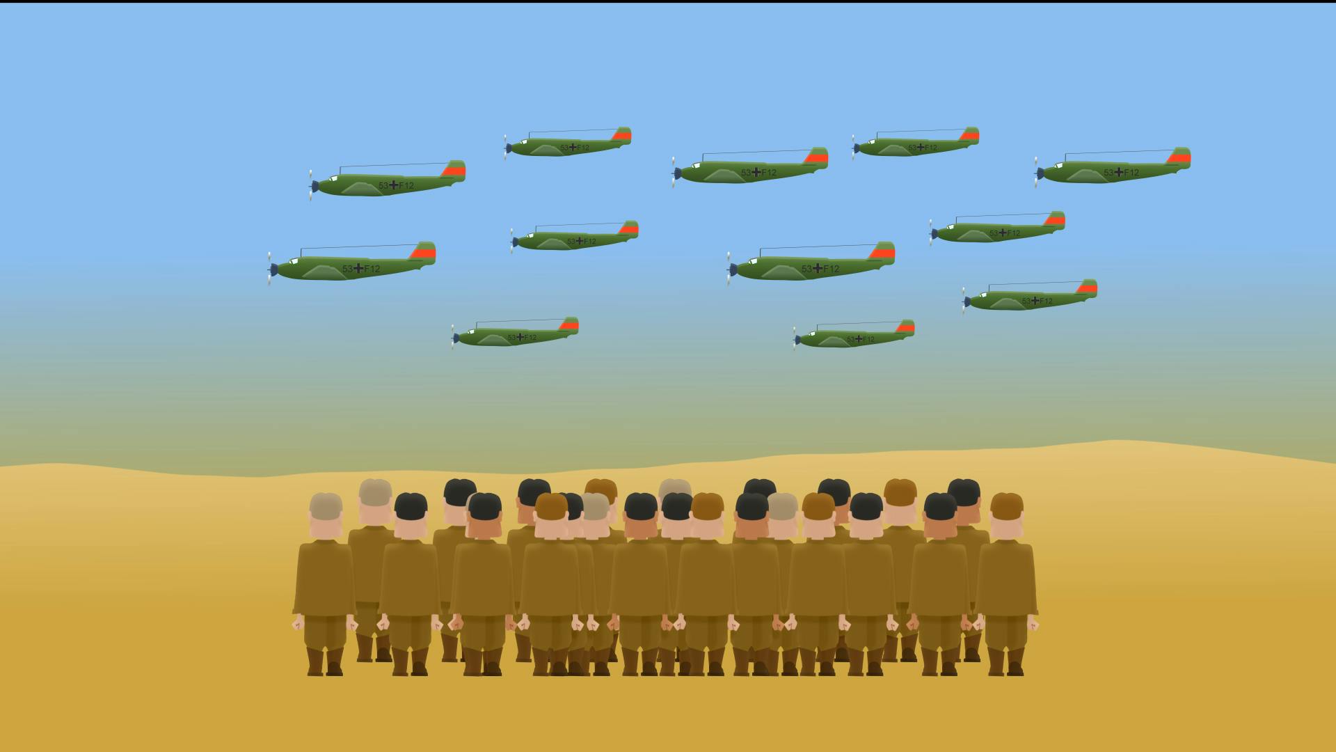 NZ soldiers on Crete watch the approach of German bombers. Animation by Chris Maguren.