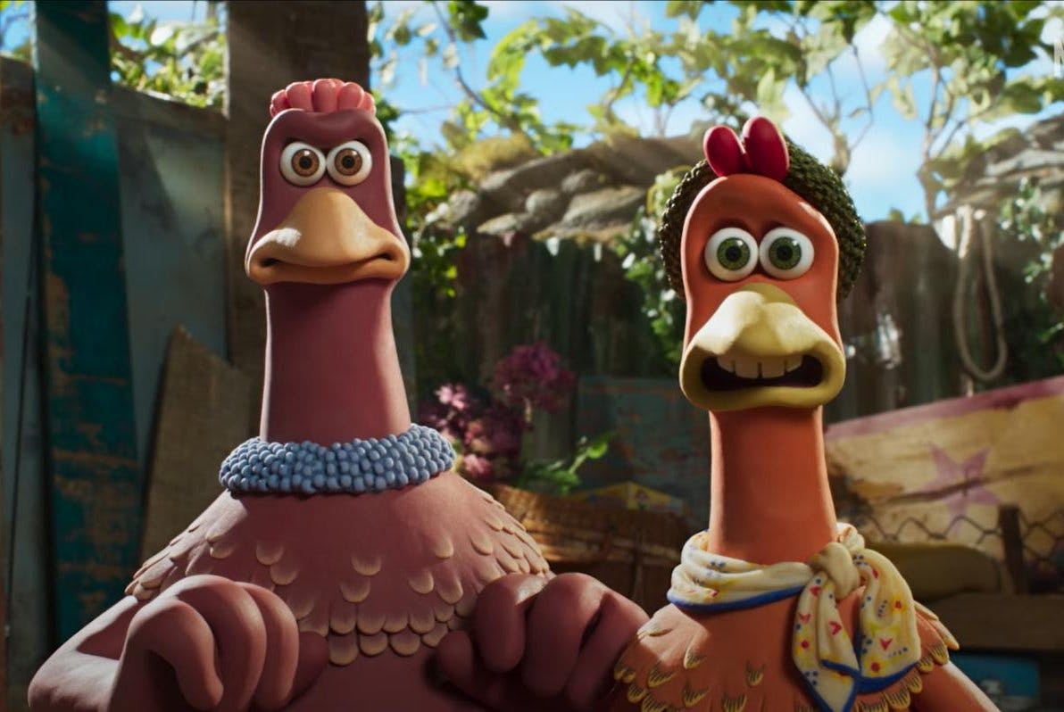 Movie still from the Aardman Studios animated film Chicken Run: Dawn of the Nugget