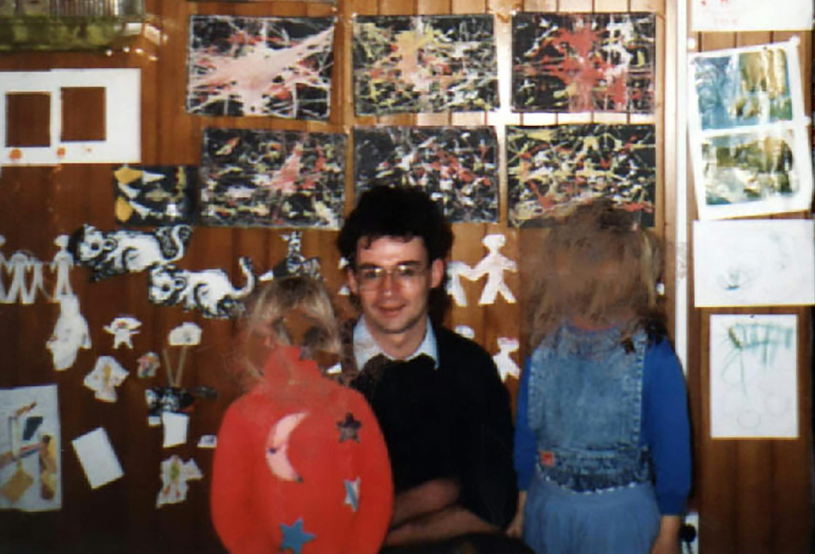 Peter Ellis with two children at the Christchurch Civic Creche