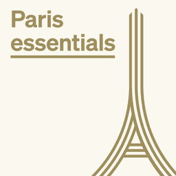 Reads "Paris Essentials" in gold text, next to a gold illustration of the Eiffel Tower