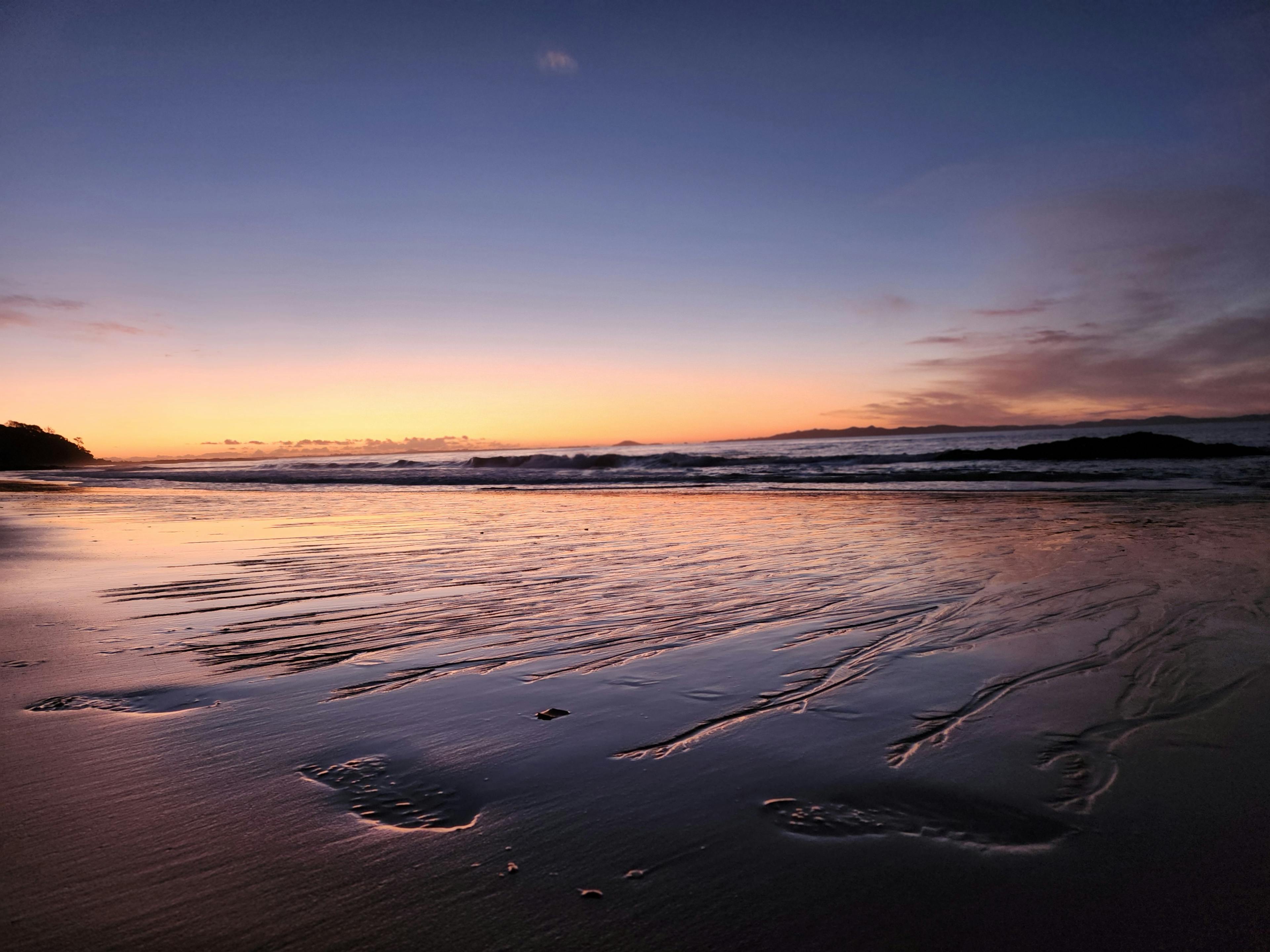 Sunset over Doubtless Bay. James' motto for his salt farm is "Leave Nothing But Footprints"