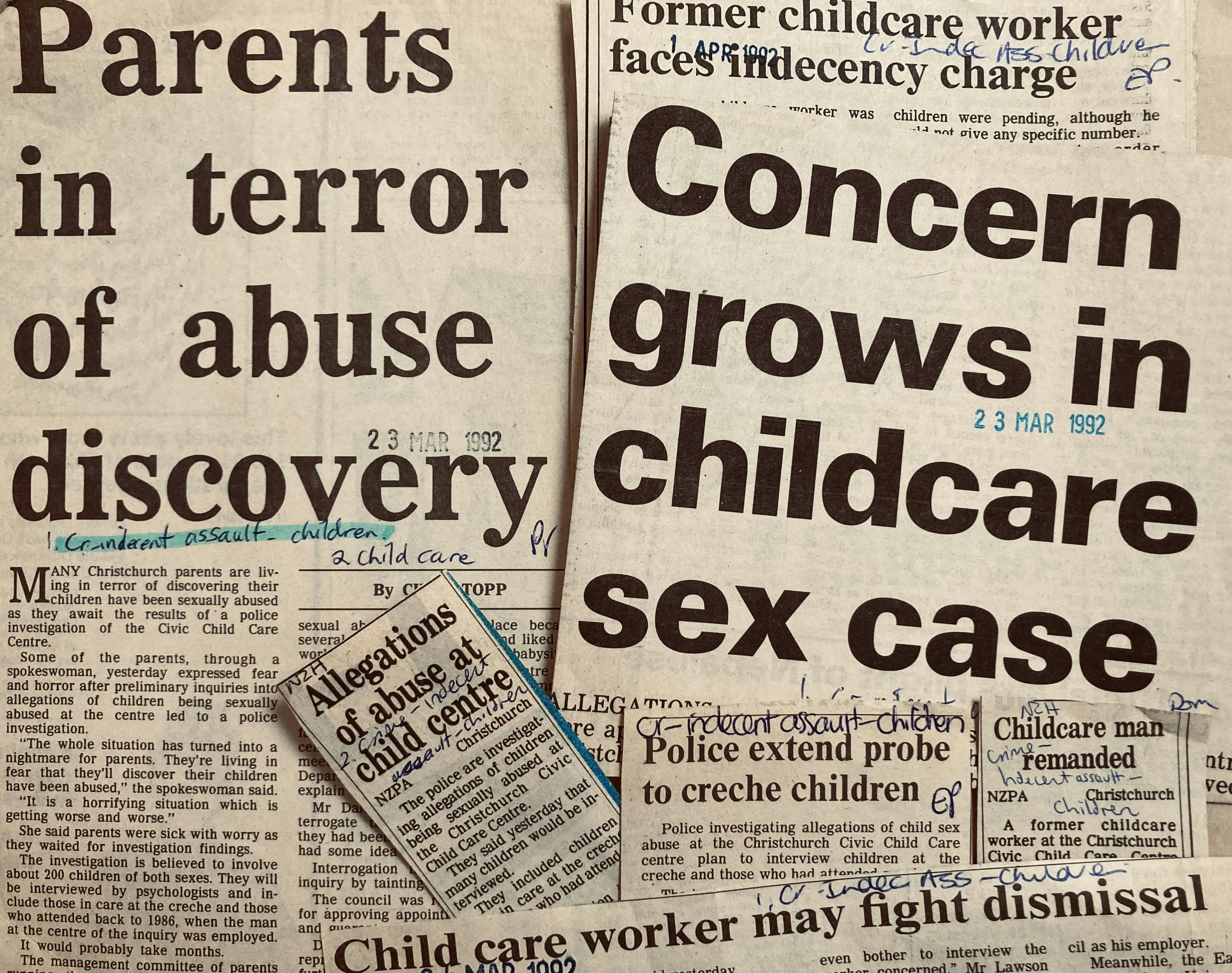 Newspaper clippings covering the Civic Creche case