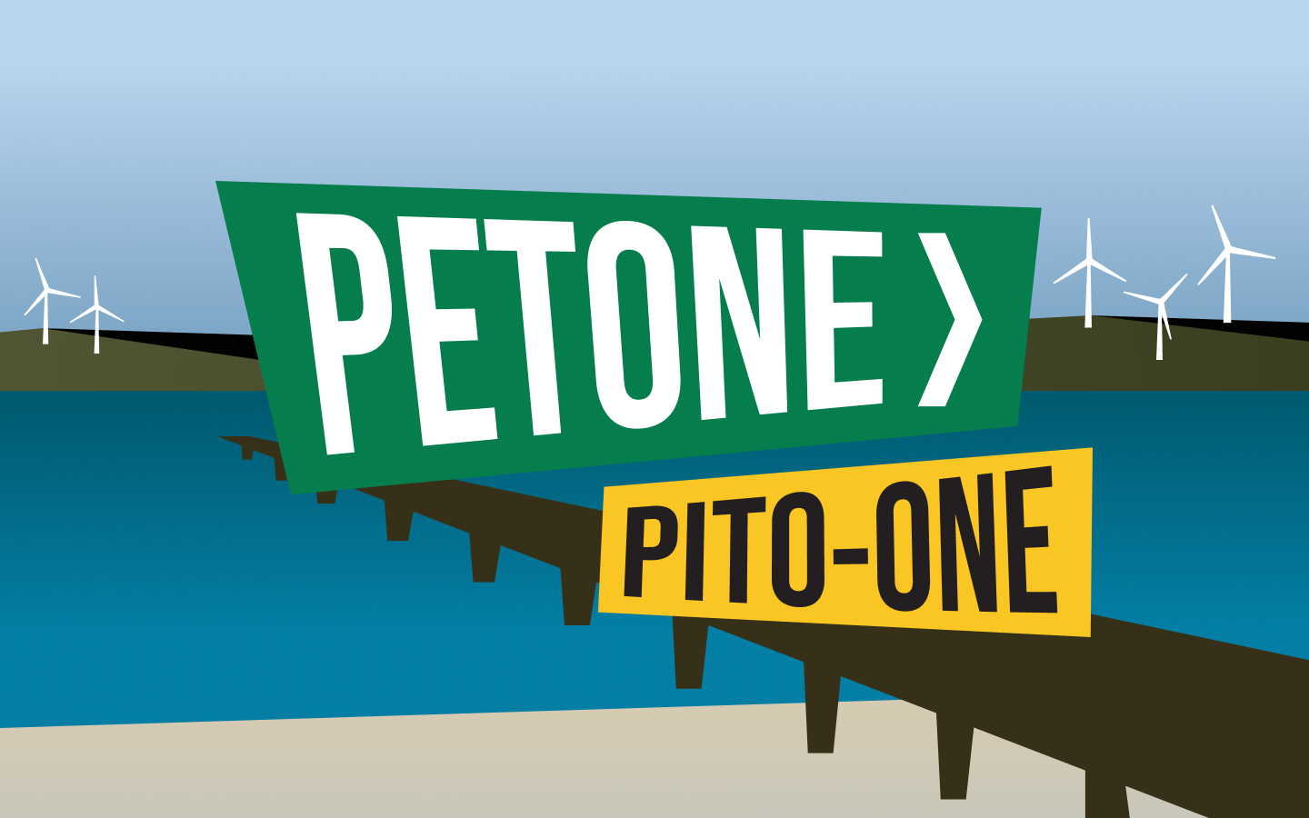 'Petone' and 'Pito-One' in the style of old NZ road signs