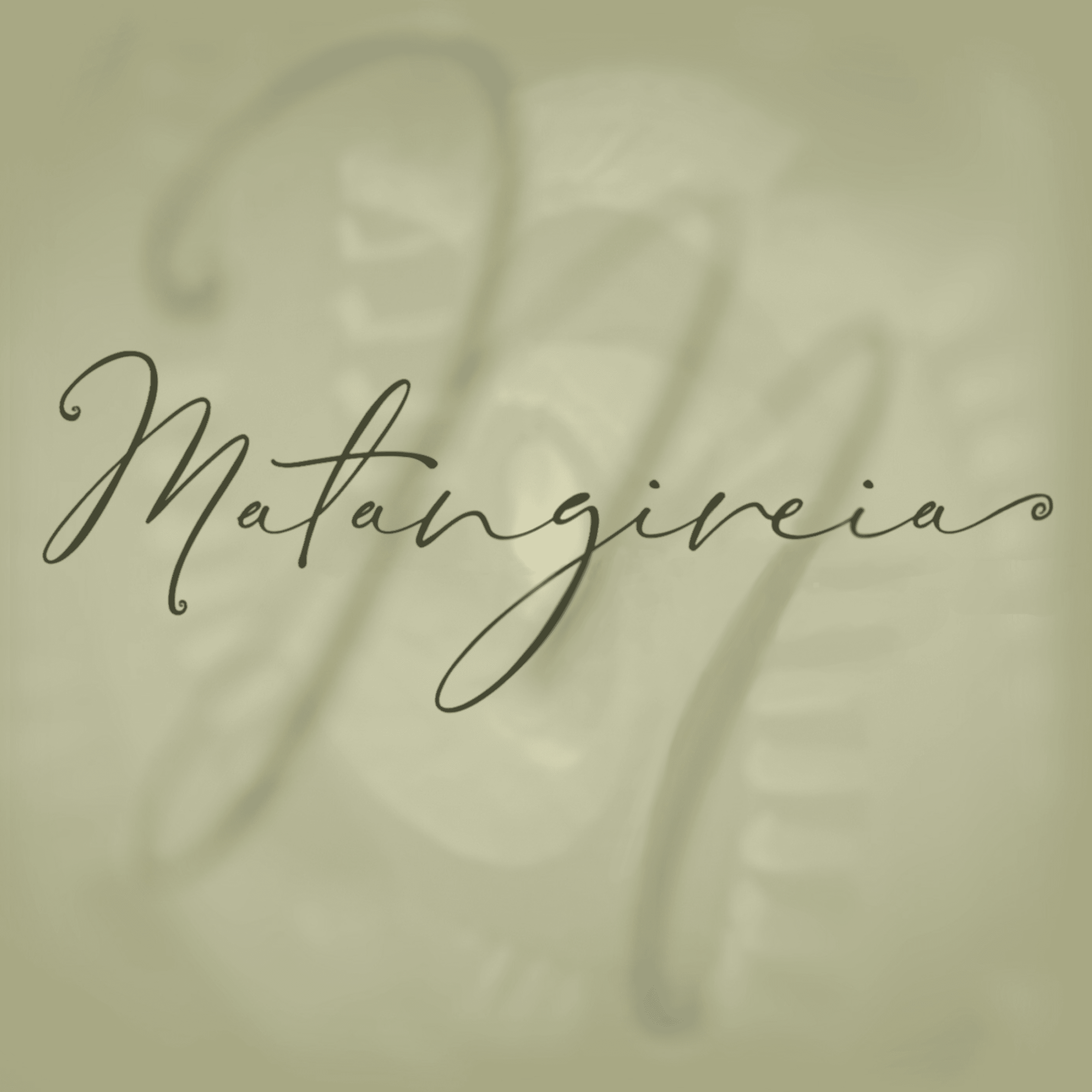 A soft, greenish background with a subtle, abstract design in the middle. The word 'Matangireia' is written in an elegant, cursive font across the center of the image. The overall design has a calm and sophisticated feel.